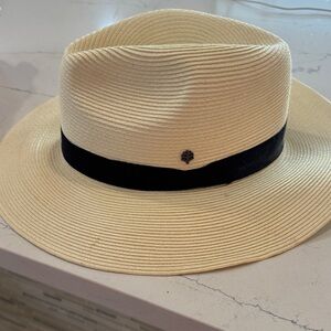 Coolibar Cream Straw Fedora with Black Band